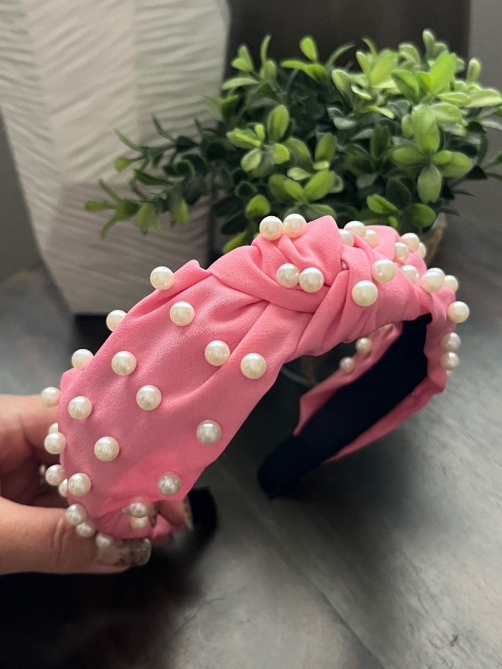 Headband Pink with White Faux Pearls NWOT - Picture 2 of 2